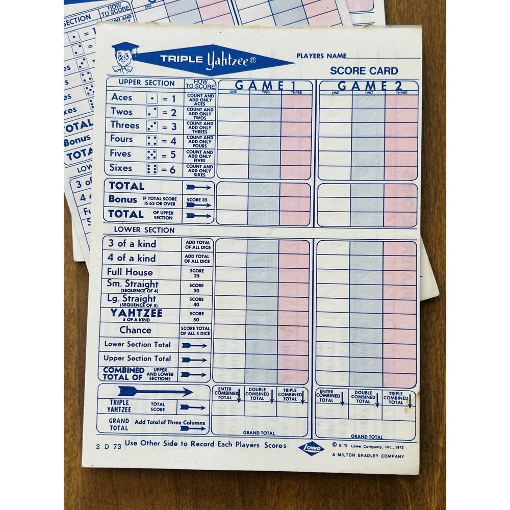 Vintage Yahtzee Score Pads Cup and Dice - No Box - 1972 Version Triple Yahtzee - Picture 6 of 7